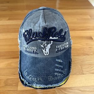 Black Rebel Denim Blue Distressed Cap Hat